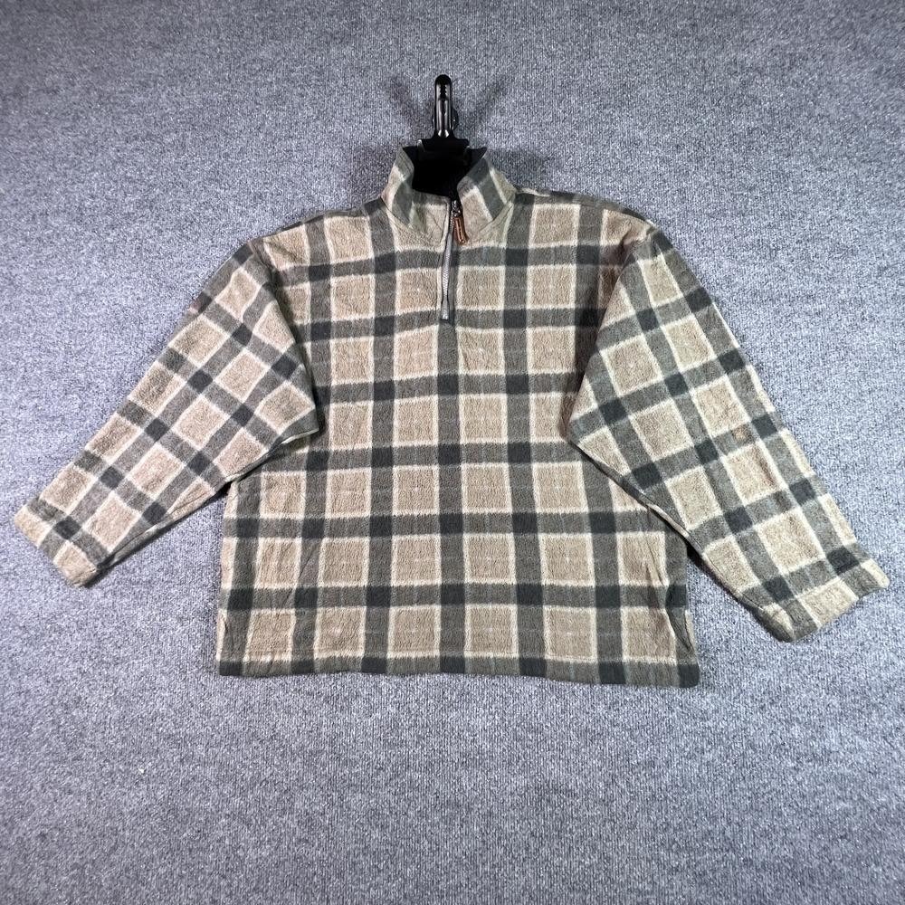 Bugle Boy Snow Fleece Jacket Mens M Gray Plaid Quarter Zip Pullover Vintage